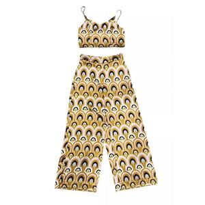 House Of Harlow 1960 Women's Gold Pink Boho Print Satin Top Size L/ Pants XL